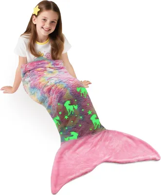 Produktbild von Meerjungfrau Decke 155x50 cm, Plüsch Fleece, rosa, für Kinder