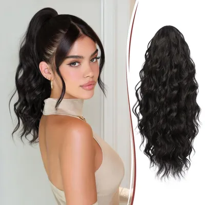 Obrázok produktu pre Predlžovanie vlasov do copu, s klipom, 40 cm, kučeravé, vlnité, syntetické, čierna/hnedá