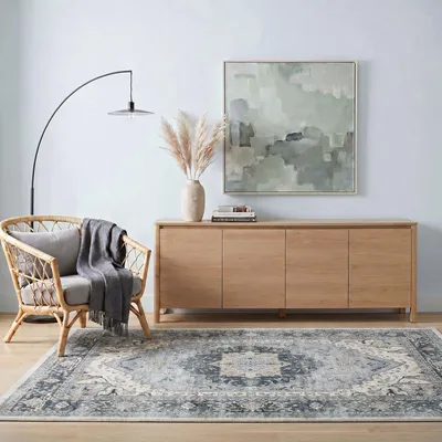Produktbild von Teppich TRADITIONAL waschbar 160 x 230 cm Grau Beige Vintage Kurzflor rutschfest, schmutz- und wasserabweisend, strapazierfähig, pflegeleicht mit orientalischem Muster.