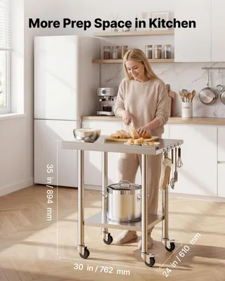 Productafbeelding van Roestvrijstalen werktafel, 61x76 cm. Voedselbereidingstafel met wielen en spatwand. Commerciële keukentafel met verstelbaar onderrek. Metalen werkbank, geschikt voor gebruik buiten restaurants