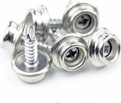 Produktbild von 10er Set Druckknopf Schrauben, Länge: 9,5 mm, Durchmesser: 15 mm, selbstschneidend, aus Edelstahl