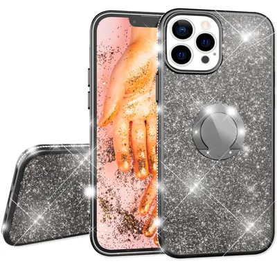 Produktbild von NALIA Glitzer Ringhülle für iPhone 13 Pro, Silikon Handyhülle Glitter Cover Bling Case Schutzhülle mit Ring Schwarz