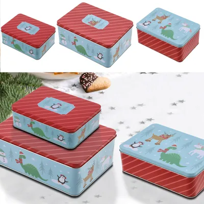Produktbild von Gebäckdose 3er Set "Dinos" Kindermotive 3 Größen Metall Weihnachtskekse Weihnachtsgebäck Keksdose Dose Weihnachtsdose