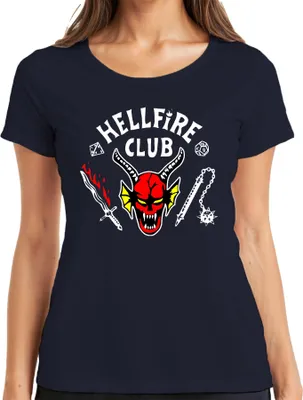 Produktbild von HELLFIRE CLUB Dämon Schädel Hörner D20 Flammenschwert Rollenspiel Damen T-Shirt, Navy, M