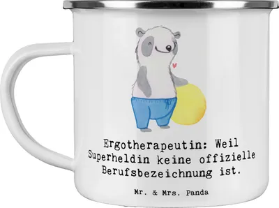 Produktbild von Mr. & Mrs. Panda Haferl Ergotherapeutin Superheldin - Weiß - Geschenk, Lebensqualität, Teetasse, Outdoor Tasse, metallbecher, Pott, Berufe, Geschenke mit Herz, Beruf
