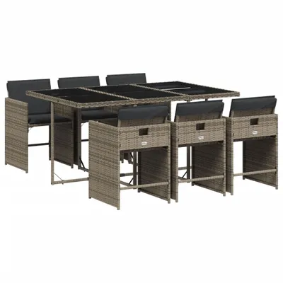 Produktbild von 7-tlg. Garten-Essgruppe mit Kissen Grau Poly Rattan