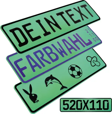 Produktbild von 1 Stück Kennzeichen Grün 52cm x 11cm mit Wunschtext FUN Kennzeichen Funschild