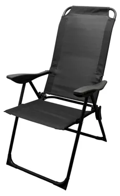 Produktbild von Garten Klappstuhl aus Metall grau mit 5-fach verstellbarer Rückenlehne - 108 x 62 cm - Campingstuhl mit Textilbezug bis 110 kg belastbar - Gartenstuhl, Balkonstuhl, Anglerstuhl, Faltstuhl, Strandstuhl