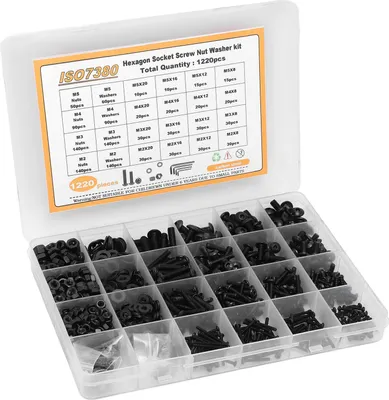 Produktbild von 1220-teiliges Schrauben-, Muttern- und Unterlegscheiben-Set aus Kohlenstoffstahl, M2, M3, M4, M5, Halbrundkopf-Innensechskantschrauben, Muttern und Unterlegscheiben