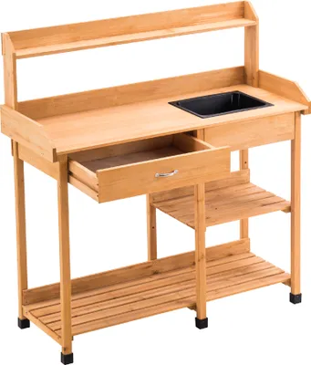 Produktbild von MCombo Pflanztisch Gärtnertisch Blumentisch mit Waschbecken Ablage Natur 0458