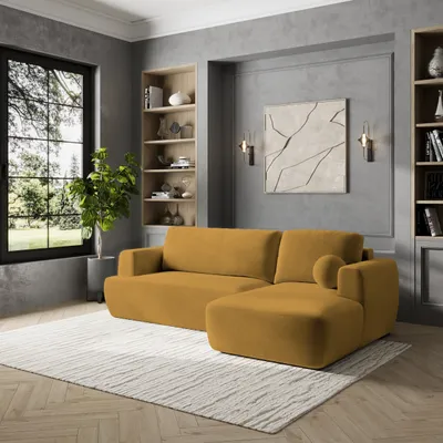 Produktbild von Masseno Ecksofa SENTI K R-S mit Schlaffunktion L-Form, Sofa mit Bettkasten, Wohnzimmersofa, Couch, Soffa, Bettsofa, Couchgarnitur- Gelb, KRONOS 01