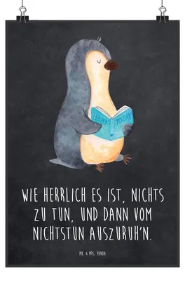 Produktbild von Mr. & Mrs. Panda Bild Pinguin Buch DIN A3 - Kreidetafel - Geschenk, Kunstdruck, drucke, Urlaub, Plakat, Freizeit, Wandbild, wanddeko, Lesen
