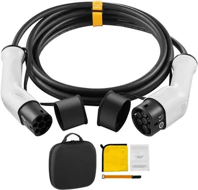Imagen del producto de Cable de carga tipo 2, 32 A, 22 kW, 7 metros, IP66, resistente al agua, cargador trifásico para vehículos eléctricos, conforme a la norma IEC 62196, con certificación CE y
