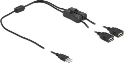 Produktbild von Delock Kabel USB Typ-A Stecker zu 2 x USB Typ-A Buchse mit Schalter 1 m