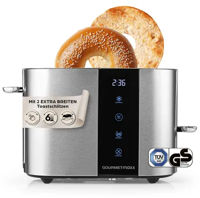 Productafbeelding van GOURMETmaxx Broodrooster, 2 sleuven - 6 bruiningsgraden, touchscreen, accessoire voor croissants/broodjes