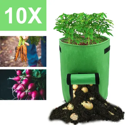 Obrázok produktu pre Yakimz 10 kusov 38 litrových vriec na sadenie zemiakov vrece na sadenie z netkanej textílie 10 galónov F35 × 40 cm sadenie vriec na sadenie s rukoväťami na prenášanie, zelené