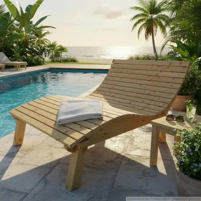 Produktbild von Holzliege Wellenliege Gartenliege Relaxliege "Liege-Franzi" (Lärche) Breite 140cm Einstiegshöhe 50cm mit Füßen