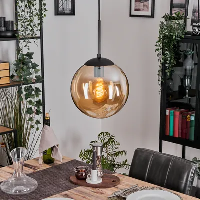 Produktbild von Fossobiubo Hängelampe aus Metall/Glas in Schwarz/Bernsteinfarben