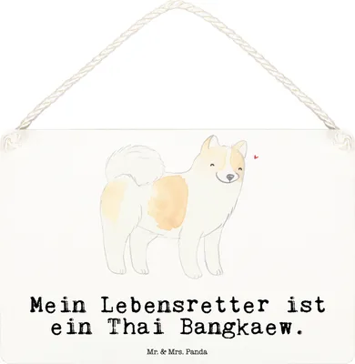 Produktbild von Mr. & Mrs. Panda Schild Thai Bangkaew Lebensretter DIN A6 - Weiß - Geschenk, kleine aufmerksamkeit, Dekoschild, Dog, holzbild, Türschild, wandhänger