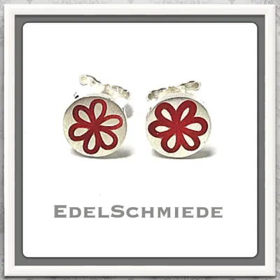 Produktbild von Edelschmiede925 runde Ohrstecker 925 Silber mit Blüte rot