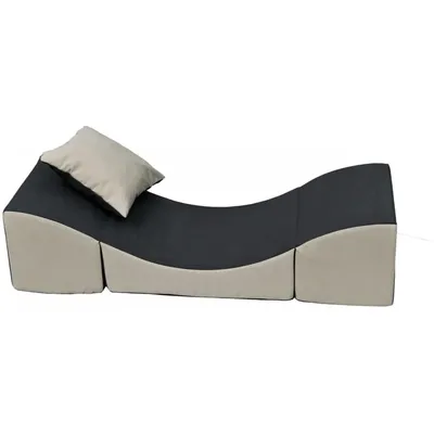 Produktbild von Klappbarer Sitzpuff, 3-in-1-Sessel: Sitzpuff, Chaiselongue, grau-beiger Kindertisch