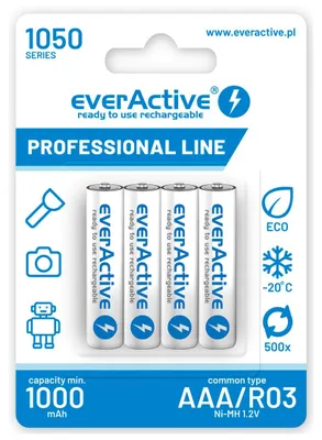 Zdjęcie produktu dla Akumulatorki AAA/R03 everActive Professional Line 1050 mAh 4 sztuki