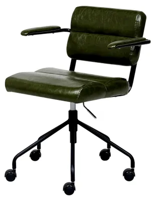 Produktbild von Drehbarer Bürostuhl aus dunkelgrünem Kunstleder, höhenverstellbar mit Wippfunktion und gepolsterten Armlehnen