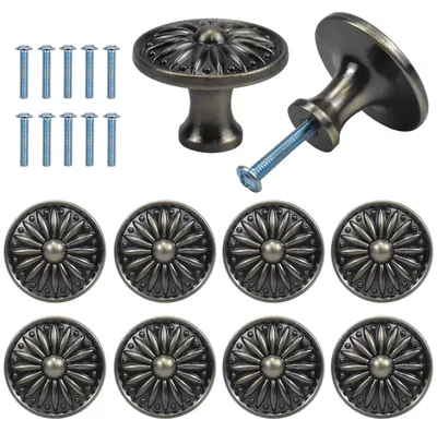 Image de 10 boutons de tiroir vintage, poignées de tiroir rétro de 35 mm, boutons de porte d'armoire, boutons de meuble, boutons de commode, lot de boutons de tiroir, poignée de meuble, bouton pour tiroir de cuisine (bronze)