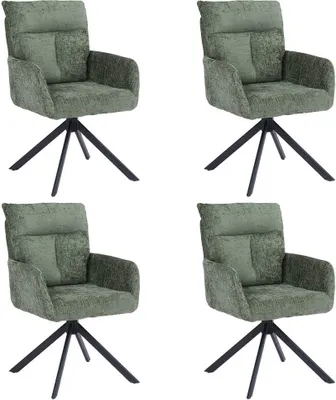 Zdjęcie produktu dla HOME DELUXE krzesło do jadalni z podłokietnikiem ALUNA szenilowe - zestaw 4 sztuk zielone I Obrotowe krzesło do jadalni, krzesło do jadalni z funkcją obrotową, obrotowe krzesło do jadalni 360 stopni, obrotowe tapicerowane krzesło do jadalni,