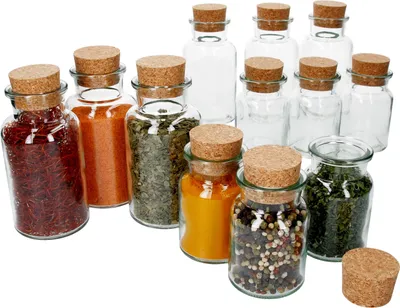 Produktbild von zestaw 12 słoików na przyprawy 6x 300ml + 6x 150ml + korek, do przechowywania herbaty, ziół i przypraw