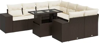 Immagine prodotto di vidaXL Set di divani da giardino 9 pezzi con cuscini in polirattan marrone