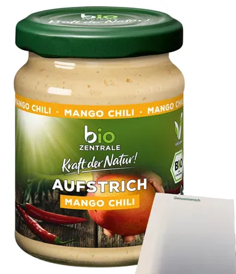 Produktbild von biozentrale Aufstrich Mango Chili (125g Glas) + usy Block