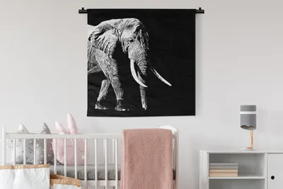 Produktbild von MuchoWow® Wandteppich Wandbehang Elefant - Tiere - Schwarz - Weiß 90x90 cm Tapisserie Dekoration Wandtuch - Wandaufhänger