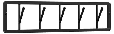 Image de Porte-manteau mural - Barre de crochets en métal - 5 crochets pivotants - 60 x 1,5 x 15 cm - Noir - Design moderne