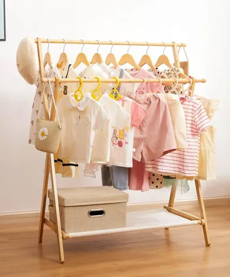 Produktbild von Kinderkleiderack - Bambus Aufbewahrungsregal - verstellbare Stange - natürlich