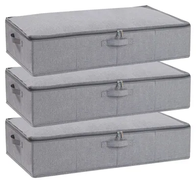 Produktbild von Unterbett-Aufbewahrungsbox 60 x 30 x 15 cm, 3er-Pack, grau, mit Deckel, für Kleidung