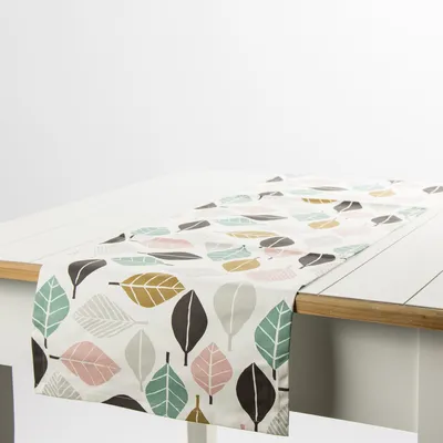 Produktbild von Schöner Leben Tischläufer Blätter weiß petrol rosa 40x160cm