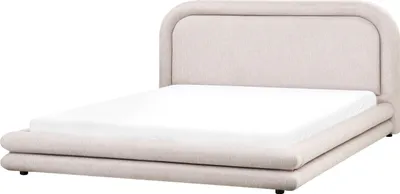 Produktbild von BELIANI Bett mit Lattenrost 180x200 cm Taupe Stoffbezug Leinenoptik Gepolstert Gesteppt Hohes Kopfteil Modernes Design Doppelbett Polsterbett