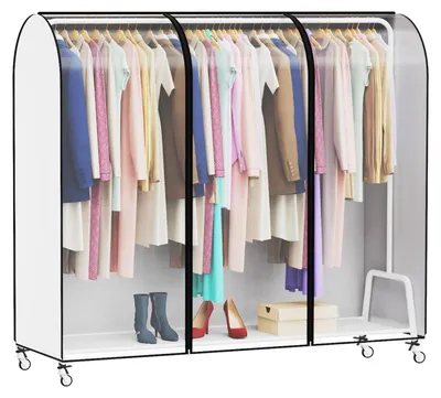 Produktbild von 182 x 152 x 50 cm durchscheinende Kleiderständerabdeckung mit Reißverschluss, Staubschutzhülle und wasserdichter Schutzhülle für Kleiderbügel.