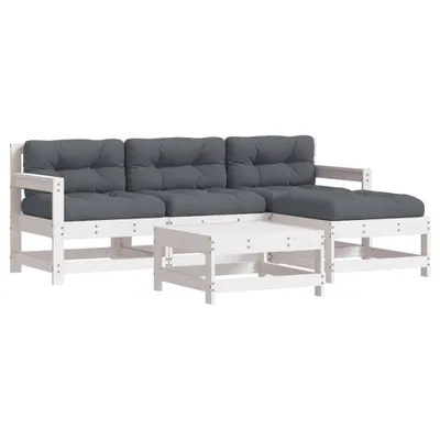 Produktbild von 5-tlg. Garten-Lounge-Set mit Kissen Weiß Massivholz