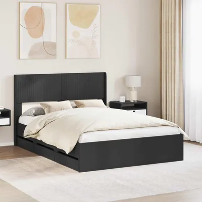 Immagine prodotto di Letto matrimoniale esclusivo con contenitore e testiera, colore nero, dimensioni 140 x 200 cm