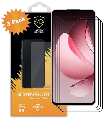 Productafbeelding van 3-Pack MobyDefend Screenprotectors - Geschikt voor  Oppo Reno13 Pro  -  Screensavers Met Zwarte Randen - Gehard Glas