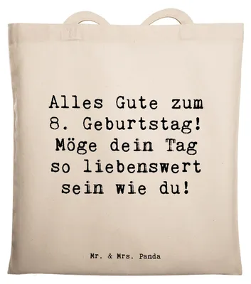 Produktbild von Mr. & Mrs. Panda Jutebeutel Spruch 8. Geburtstag - Transparent - Geschenk, Meilenstein, Schultasche, Happy Birthday, Überraschung, Alter, Beutel, liebevoller Wunsch, Spaß