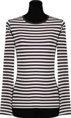 Produktbild von T2976-0102-M schwarz-weiß Damen Langarm tailliert Ringelshirt Gr.M=40