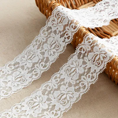 Spitzenband Weiß, 6 cm breit, 4,6 m, elastisch, für DIY
