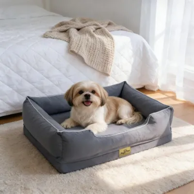 Produktbild von WISFOR Hundebett Kühlend Hundesofa Hundekissen, erhöhte Ränder, wasserfest waschbar Bezug abnehmbar, M: 77 × 63 × 18 cm