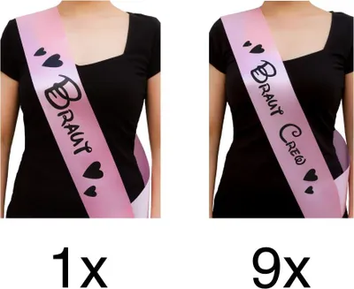 Produktbild von Oblique Unique Schärpe Braut + Braut Crew Set JGA Hen Party Bride to be Herzen rosa
