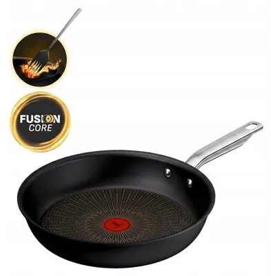 Immagine prodotto di Tefal G33406, Padella rotonda, universale, nera, in alluminio, con indicatore di temperatura, rivestimento in Vetroceramica, compatibile con fornelli a gas, a induzione, alogeni ed elettrici