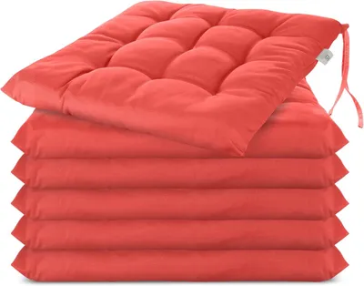 Imagen del producto de Juego de 6 cojines para sillas, de 40 x 40 cm, acolchados, con cordones para atar, de color rojo, aptos para uso en interiores y exteriores