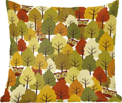 Produktbild von MuchoWow® Zierkissen Sofakissen Wohnzimmer Dekokissen 50x50 cm Eine Illustration eines herbstlichen Waldes mit Eulen - Komfort - Sofakissen
